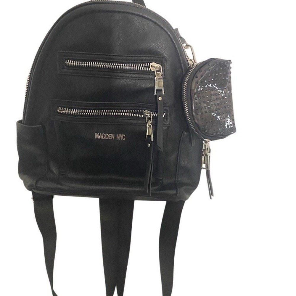 Madden NYC Mini Backpack Womens Black Dome Front Zip‎ Pockets Detachable